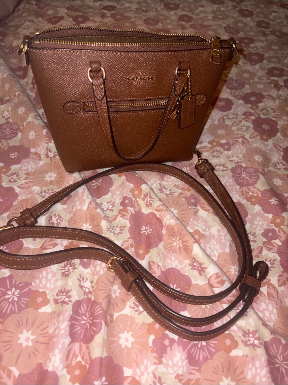 Coach Brown Pebbled Leather Zip Satchel mini with Gold Hardware - Picture 2 of 7
